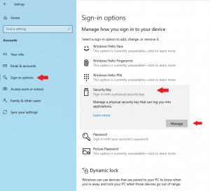 Set up keys in Windows – FIDO Security Keys